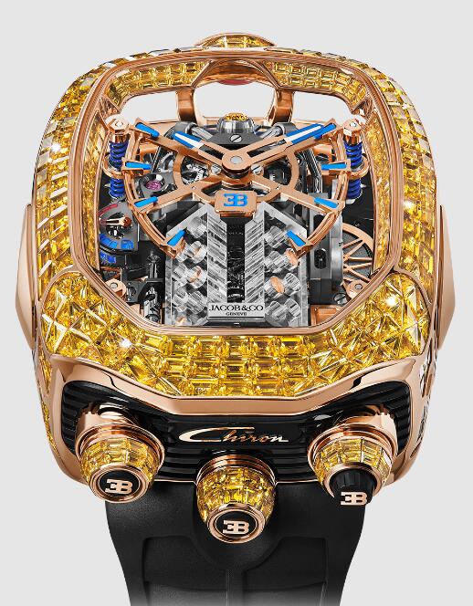 Review Jacob & Co BUGATTI CHIRON TOURBILLON BAGUETTE YELLOW SAPPHIRES BU800.40.AB.UA.A Replica watch - Click Image to Close